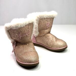 Juicy Couture Windsor faux fur lined boots gold pink glitter sparkle size 4